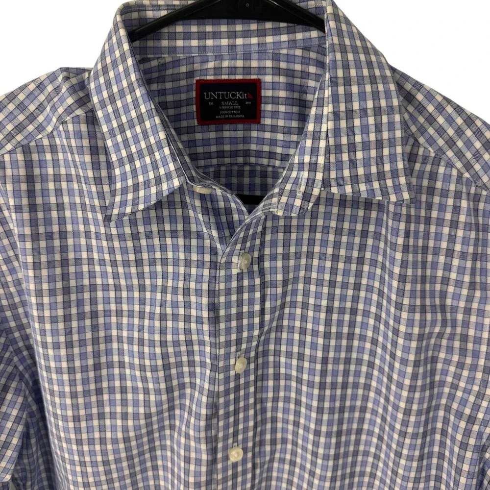 UNTUCKit Mens Small‎ Blue Gingham Check Wrinkle Free Cotton Button Down Shirt